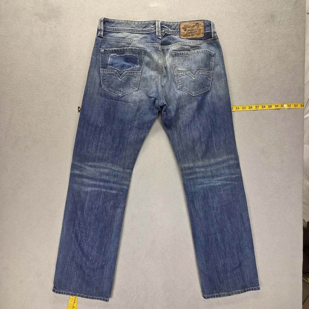 Diesel Jeans Mens 32x30 Blue Larkee Regular Straight Button Fly Distressed 008XR